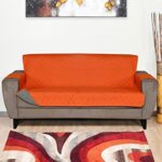 @home by Nilkamal Solid Polyester 3 Seater Sofa Cover | Reversible & Quilted Sofa Cover | Washable Couch Cover with Non Slip Foam| Set of 1-179 x 279 cm | Orange & Grey