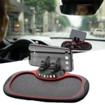 AARUX Car Mobile Phone Holder Stand with Dashboard Mat Anti Slip Dashboard MAT with 360 Degree Rotating Mobile Phone Holder Silicone Car Pad Mount Cell Phone Holder Tray for Keys, Gadget, (Pack-1)