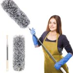 Jass Gadgets Extendable Feather Duster,Microfiber Duster with Extra Long 100in Stainless Steel Telescopic Dusters with Scratch Resistant Cover,Perfect for Cleaning Cobweb,Ceiling Fan,Cars etc.(Grey)