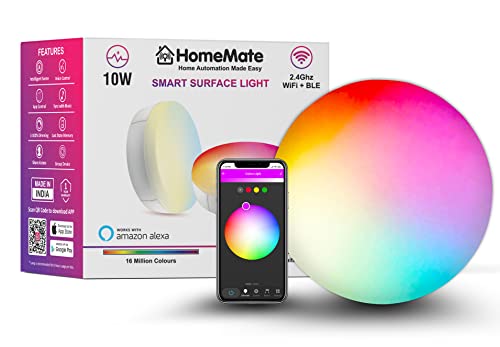 HomeMate WiFi Smart LED Surface Light | 10 W, 16 Million Colors + Warm and Cool White | Works with Amazon Alexa, Google Assistant & Siri | With Last State Memory Feature (10 Watt, 1)